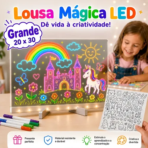 Lousa Mágica Infantil LED Neon